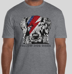 Yellow Dog Discs T-shirt (Rusty Bowie Design Gray Shirt)