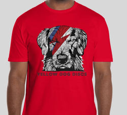 Yellow Dog Discs T-shirt (Rusty Bowie Design Red Shirt)